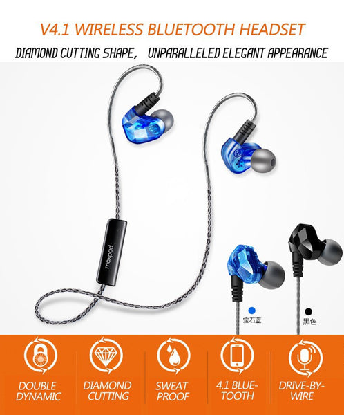 X90 Bluetooth 4.1 Dual Dynamic Driver In Ear Sport Wireless Earphone With Mic