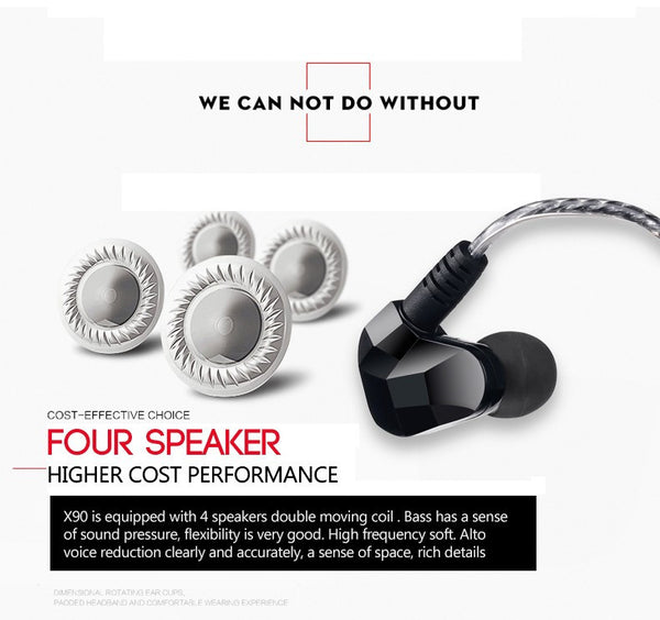 X90 Bluetooth 4.1 Dual Dynamic Driver In Ear Sport Wireless Earphone With Mic