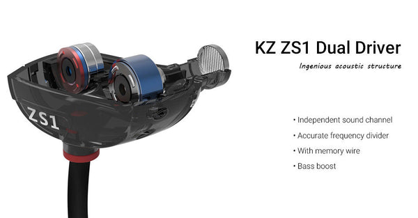 KZ ZS1 Dual Dynamic Driver Noise Cancelling In-Ear Monitors With Microphone