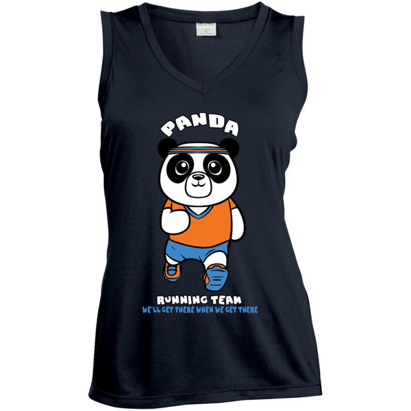 T-Shirts - Panda Running Team Ladies Sleeveless Dri Fit V Neck