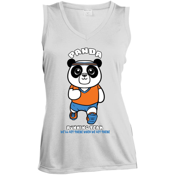 T-Shirts - Panda Running Team Ladies Sleeveless Dri Fit V Neck