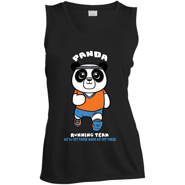 T-Shirts - Panda Running Team Ladies Sleeveless Dri Fit V Neck