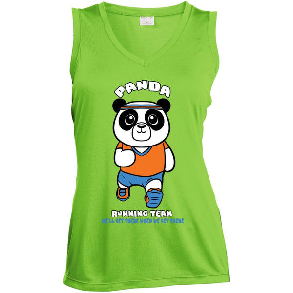 T-Shirts - Panda Running Team Ladies Sleeveless Dri Fit V Neck