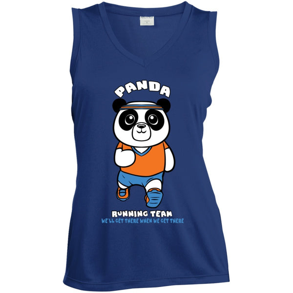 T-Shirts - Panda Running Team Ladies Sleeveless Dri Fit V Neck