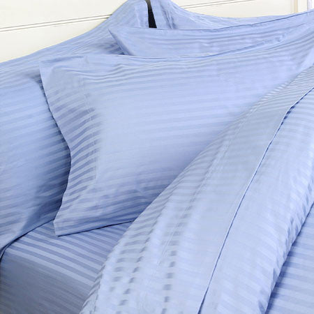 Two Luxury 800 TC King Size Pillow Cases striped in Lt Blue