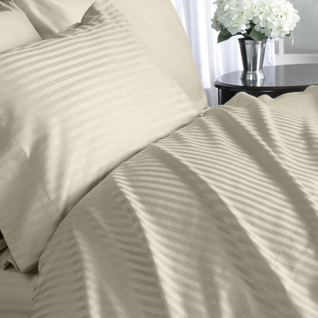 Luxury 300 TC 100% Pure Egyptian Cotton Twin Sheets Set Striped in Beige