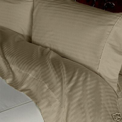 Luxury 600 Thread Count 100% Egyptian Cotton Queen Sheet Set Striped In Taupe