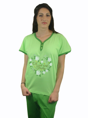 Sweet & Pretty 100% Pure Egyptian Cotton Pajama In Green