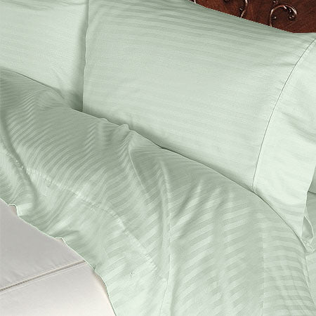 Luxury 600 TC 100% Egyptian Cotton California King Sheet Set Striped In Sage/Light Green