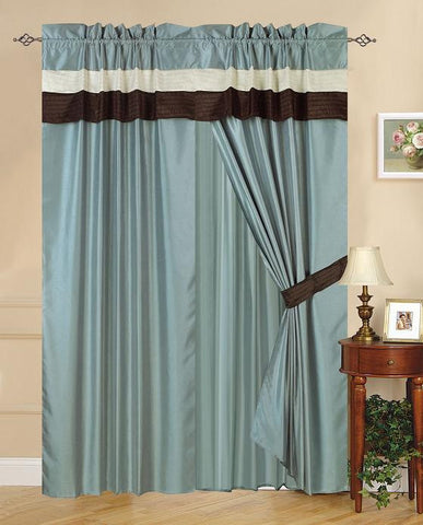 Luxury Blue 60"x84"  Window Curtain with Lining and 18" Valance