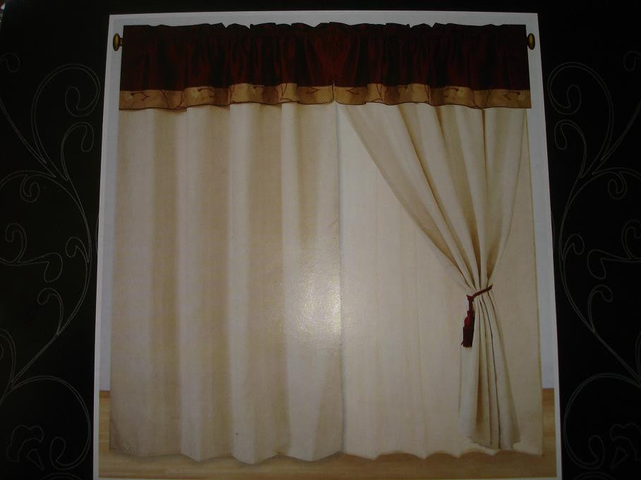 Luxury Cleopatra Suede Burgundy/Beige 60"x84" Window Curtain with Lining and 18" Valance