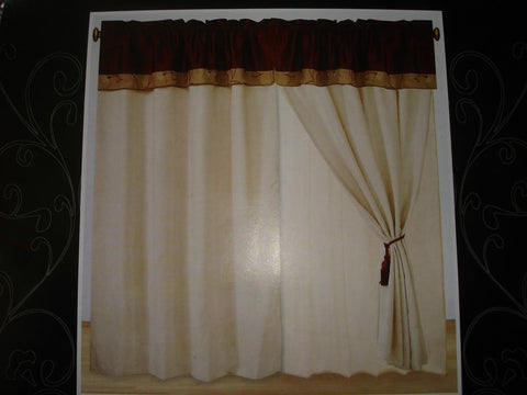 Luxury Cleopatra Suede Burgundy/Beige 60"x84" Window Curtain with Lining and 18" Valance